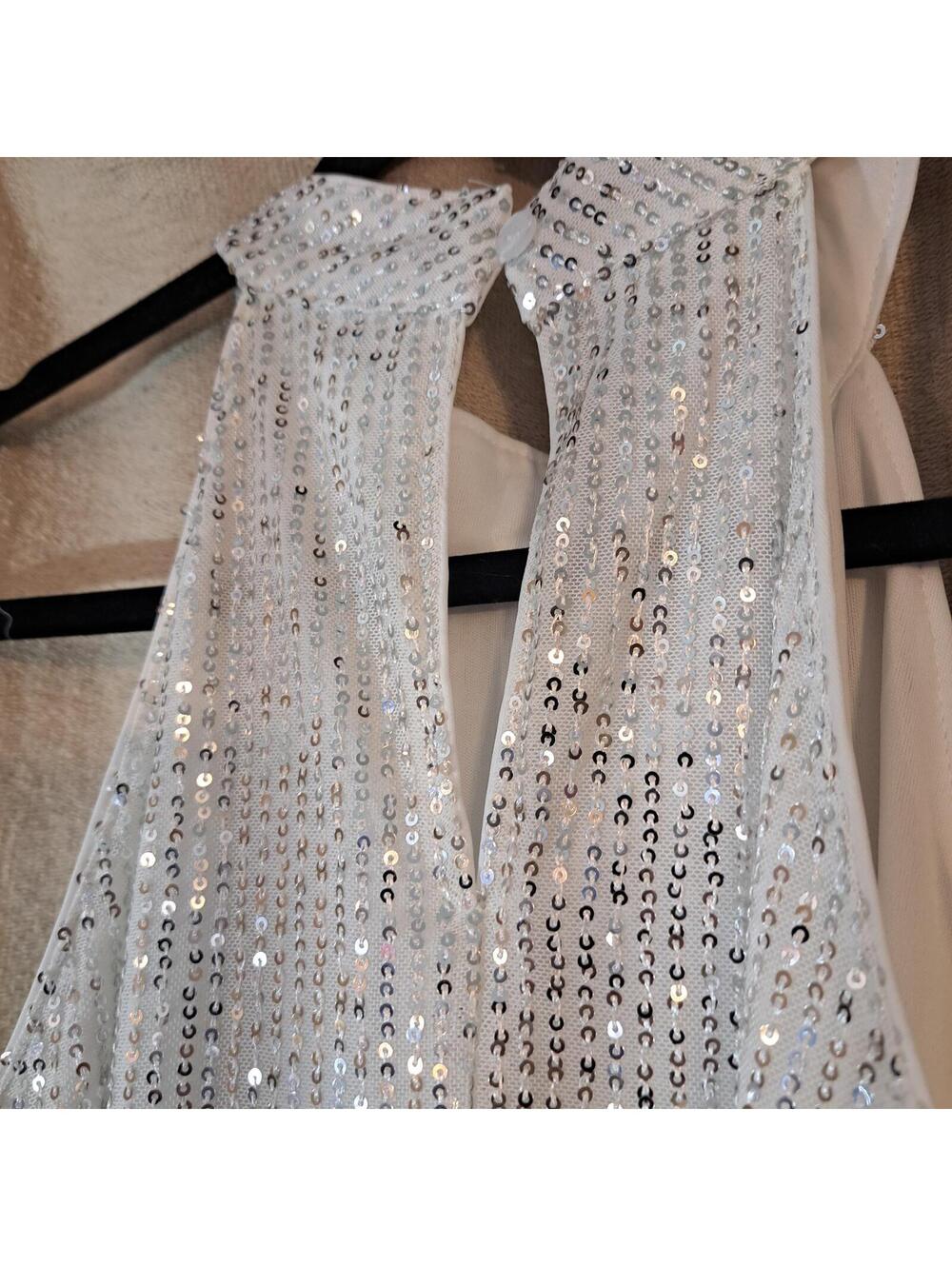 White Sequin Halter Top with Keyhole Back - Picture 2 of 4